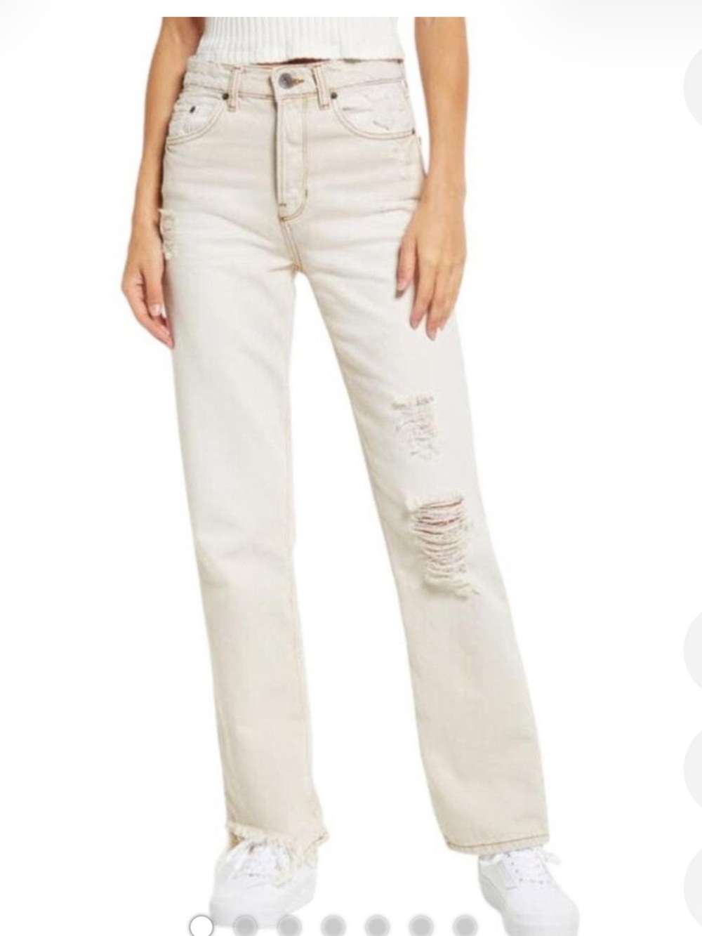 BDG Light Bone Straight-Leg Jeans with Distressed Knee